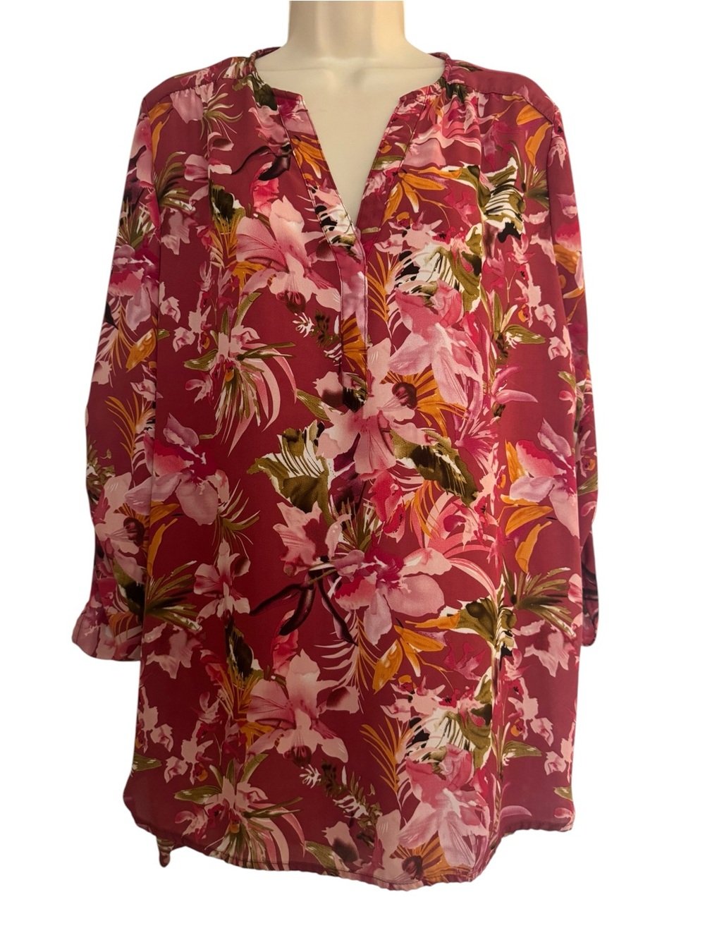 Women’s Floral Pink Tunic Blouse BY Design Sz XL
